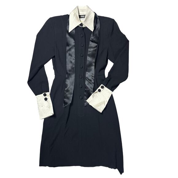 Vintage Fendi Black Dress with White Collar and Cuffs - Picture 1 of 11